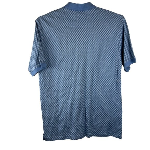 Alan Flusser Med Blue Houndstooth Golf Polo Mercerized Cotton Short Sleeve Top - Picture 2 of 9